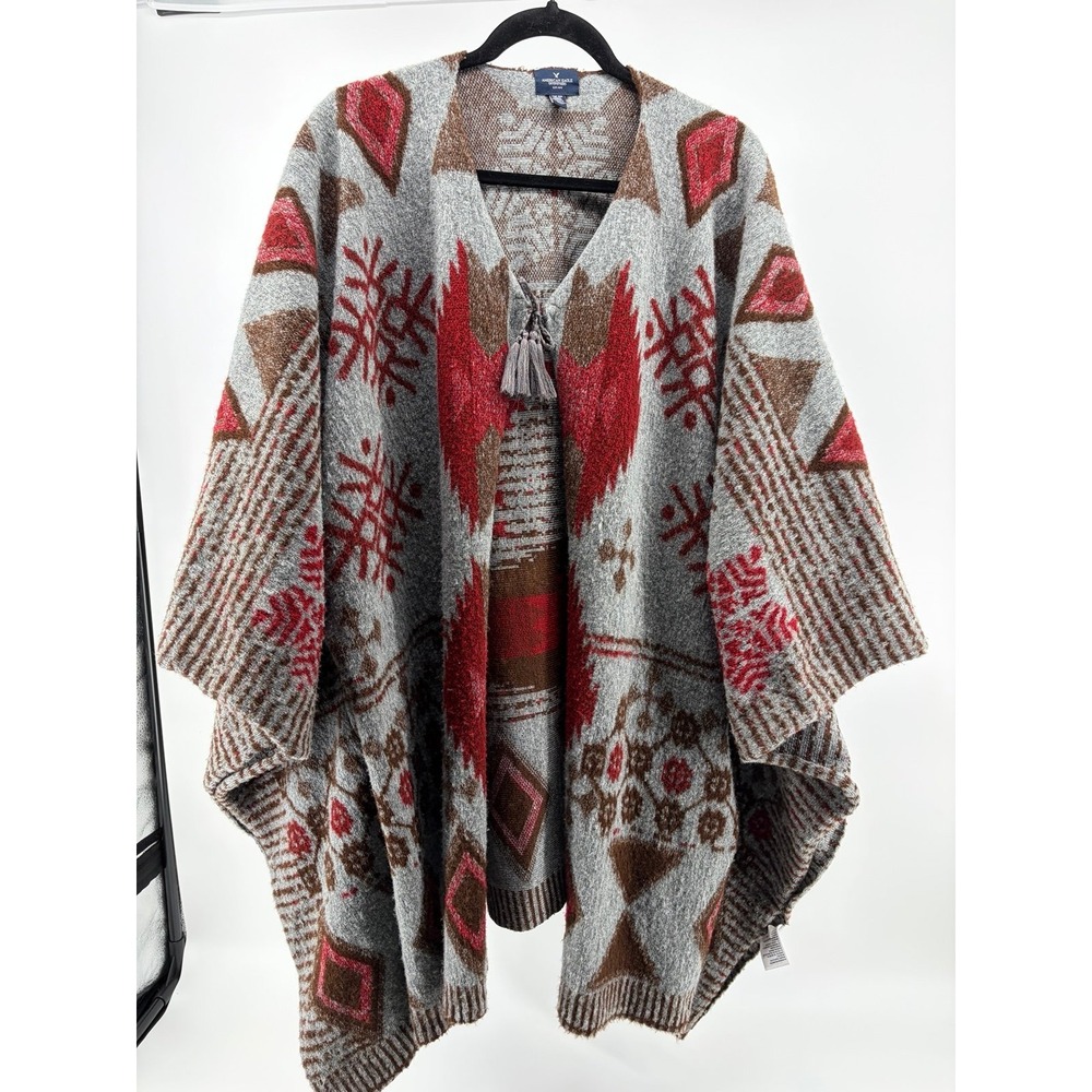 Y2K American Eagle Outfitters Aztec Pattern Short Sleeve Poncho One Size Fits‎